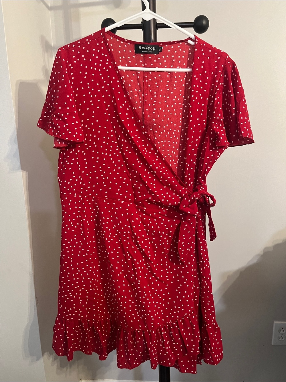 Relipop Red Polka Dot Wrap Mini Dress